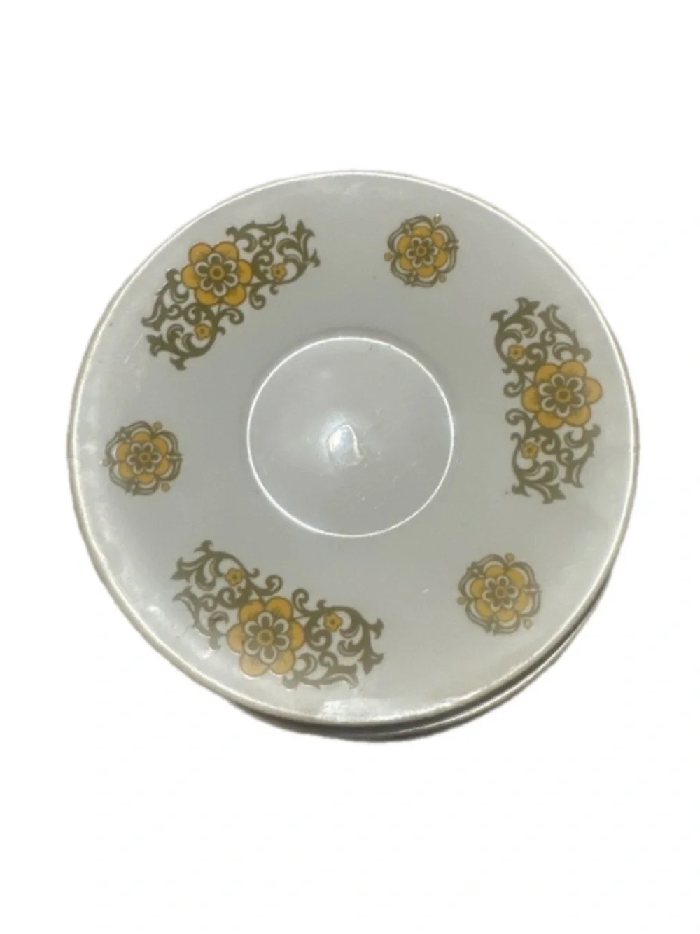 Vintage Hostess White Saucer with Gold Floral Accent Set of 3